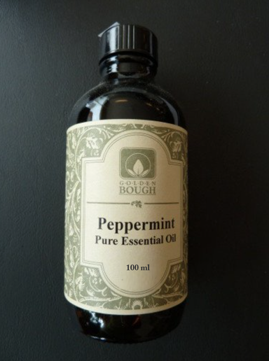 pure peppermint essential oil in 100 ml brown glass bottle