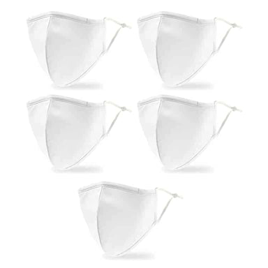5 Pack: White Environmentally Friendly Reusable 3-ply Face Mask