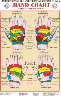 reflexology hand chart, illustrated