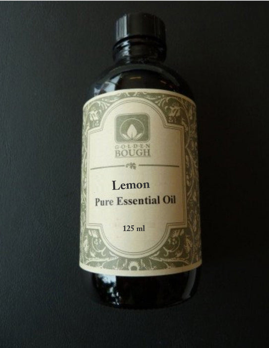 pure lemon essential oil 125 ml in brown glass bottle